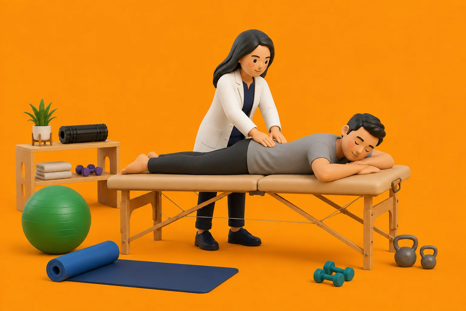 3D clinical illustration for Back pain physiotherapy in India