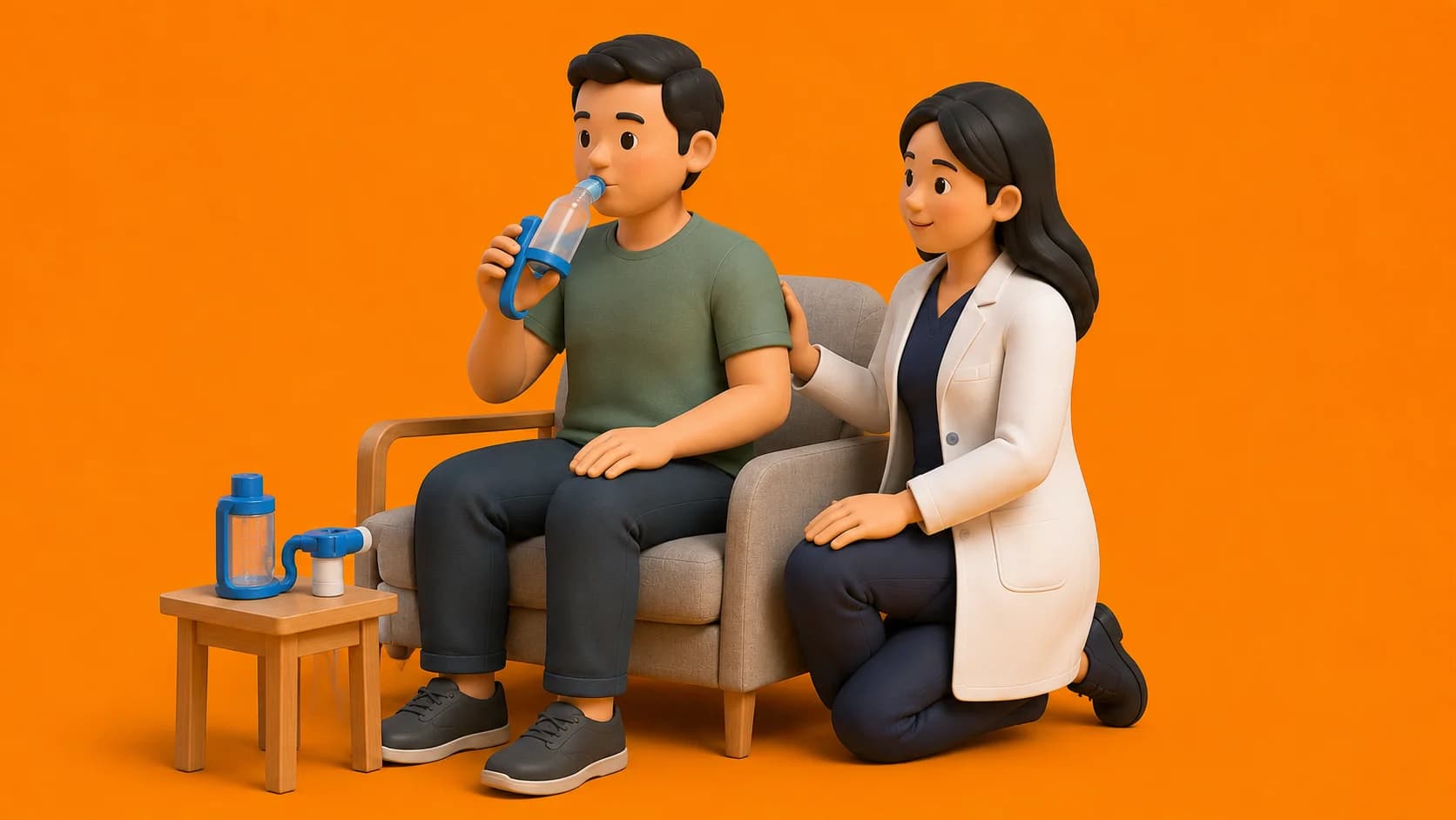 3D clinical illustration for Bronchiectasis physiotherapy in India