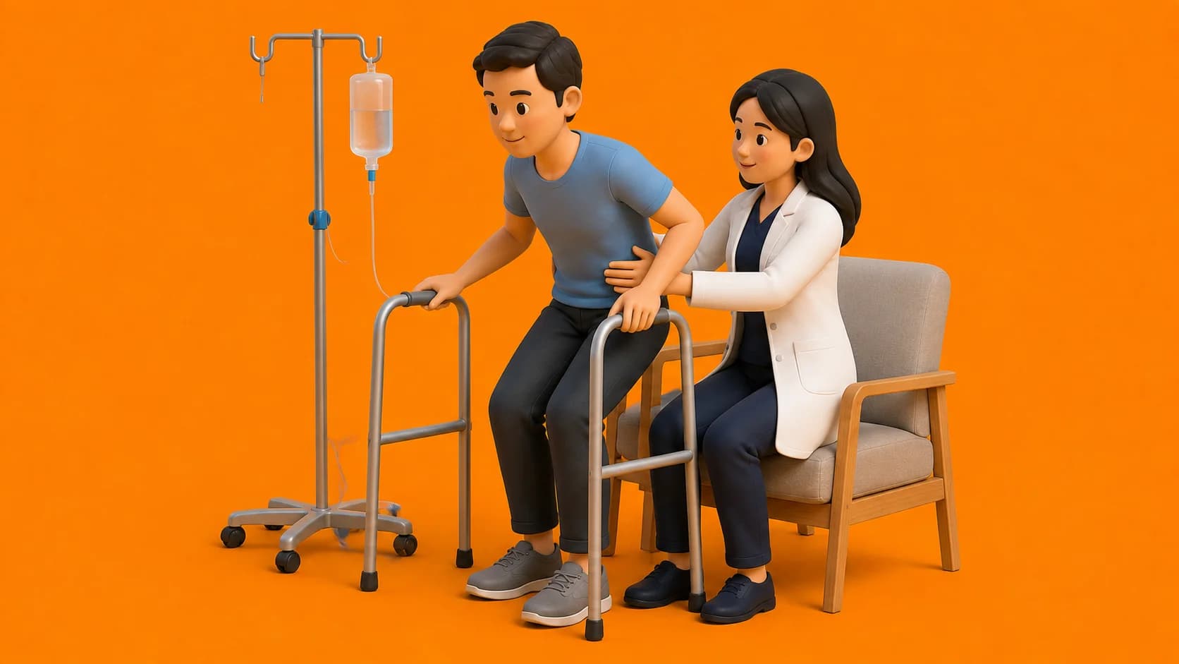 3D clinical illustration for ICU recovery physiotherapy in India