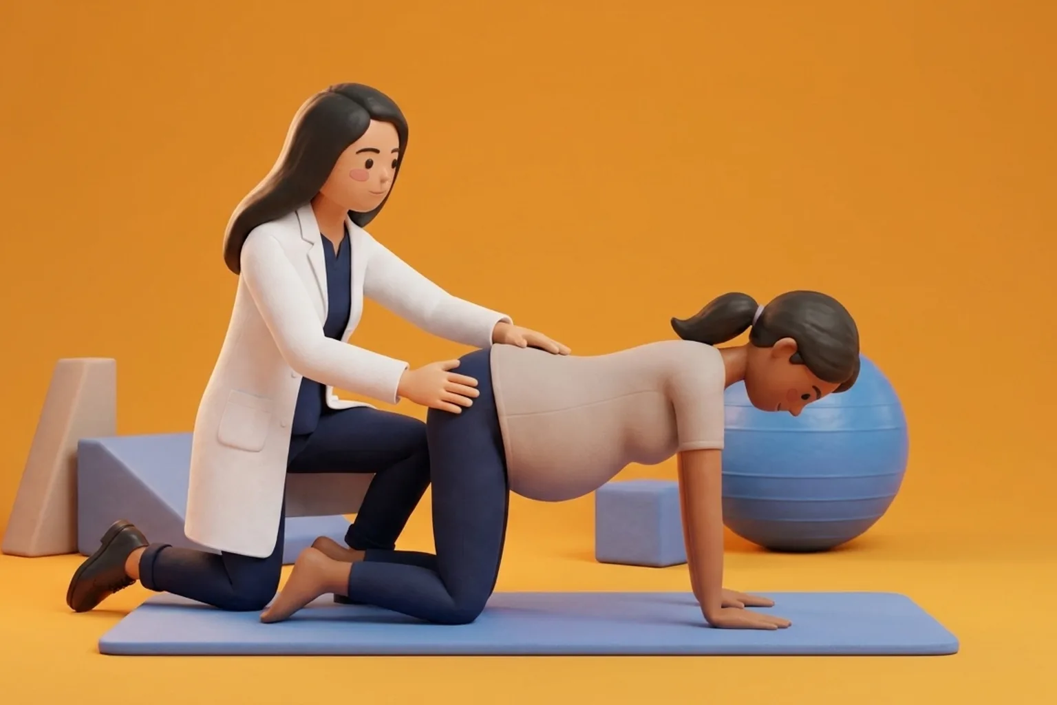 3D clinical illustration for Back pain in pregnancy physiotherapy in India