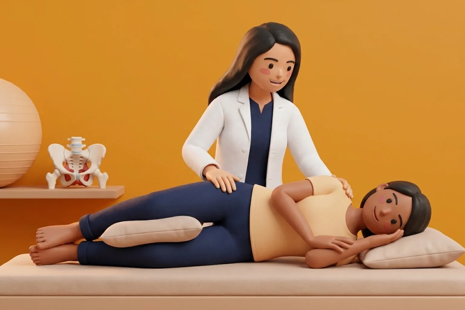 3D clinical illustration for Pelvic girdle pain physiotherapy in India