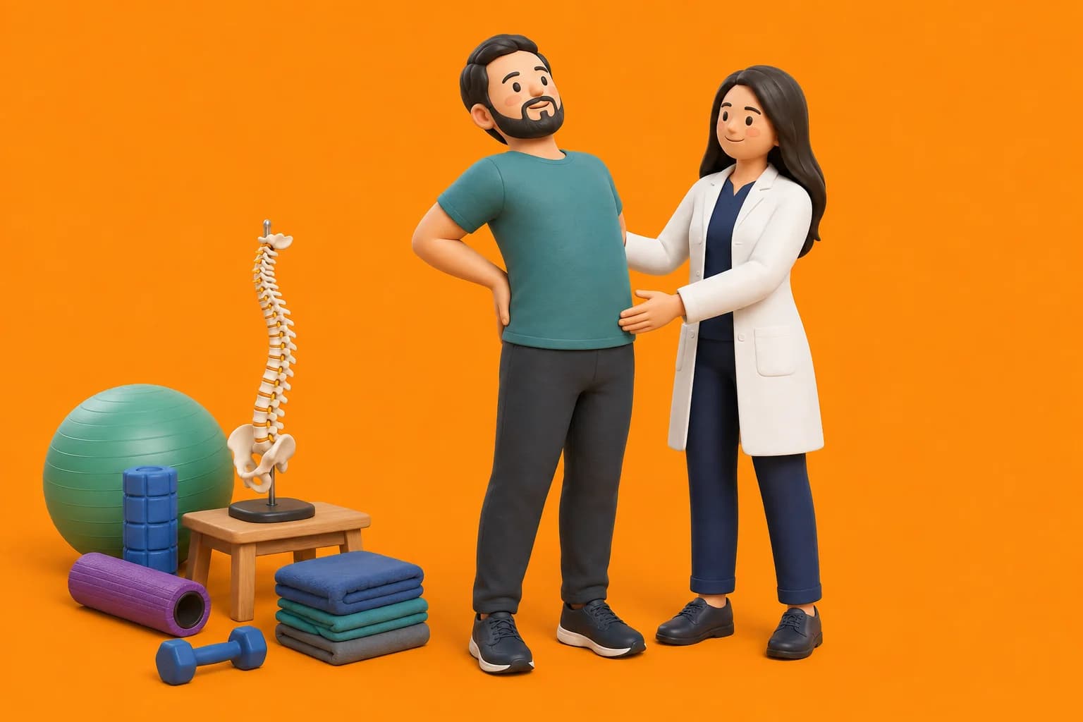 3D medical illustration of physiotherapy treatment for स्पॉन्डिलोसिस in India