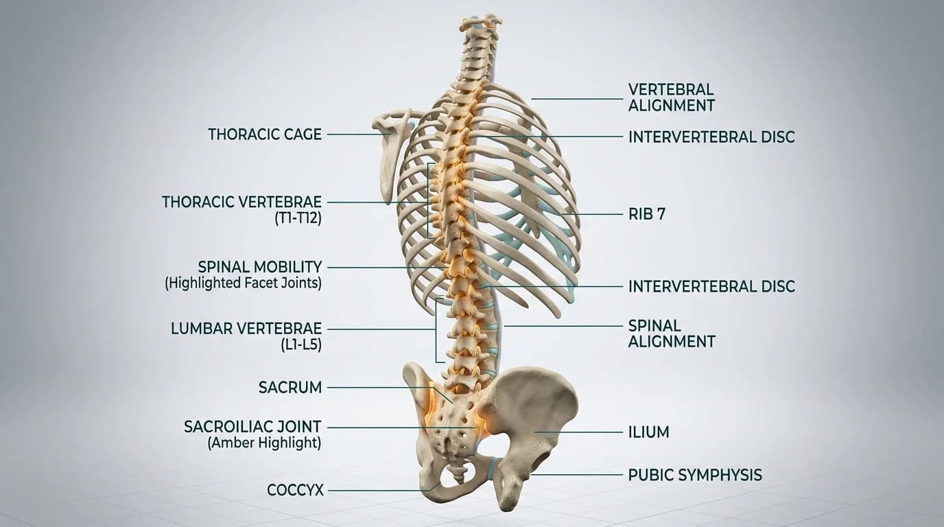 A clinical illustration and physiotherapy demonstration of spinal extension and thoracic expansion for axial spondyloarthritis.