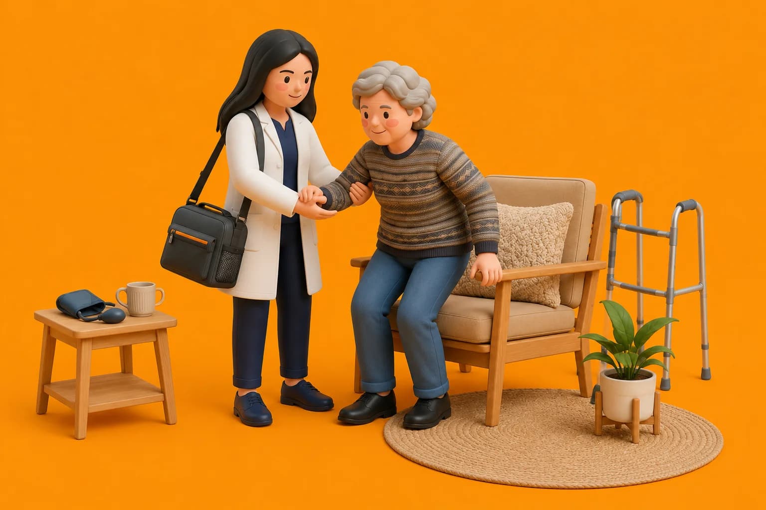 3D clinical illustration representing Community physiotherapy in India