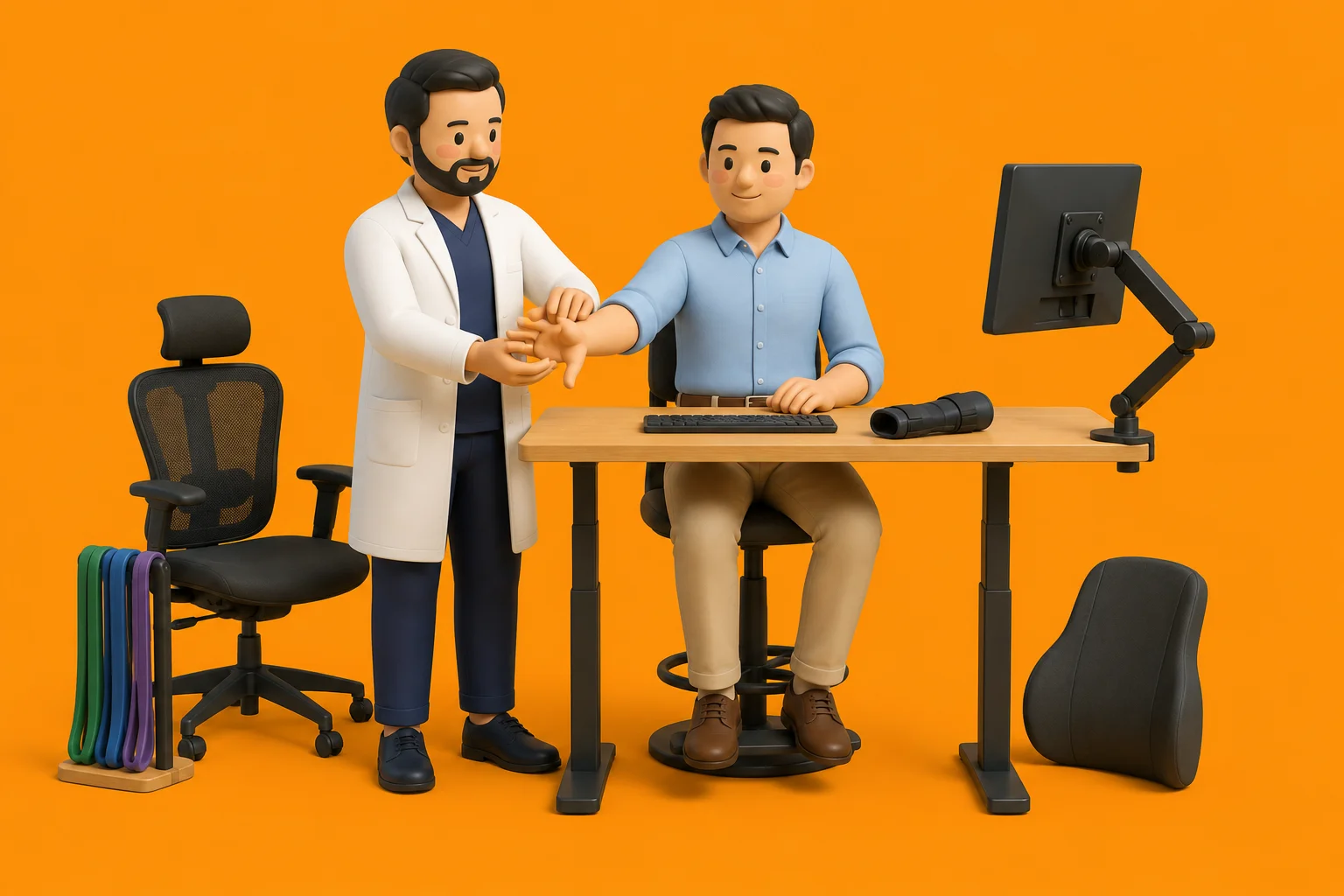 3D clinical illustration representing Industrial & Occupational physiotherapy in India