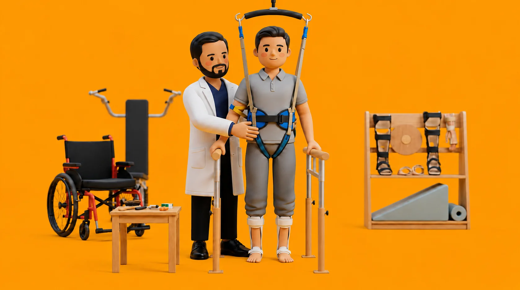 3D clinical illustration representing Neurological physiotherapy in India