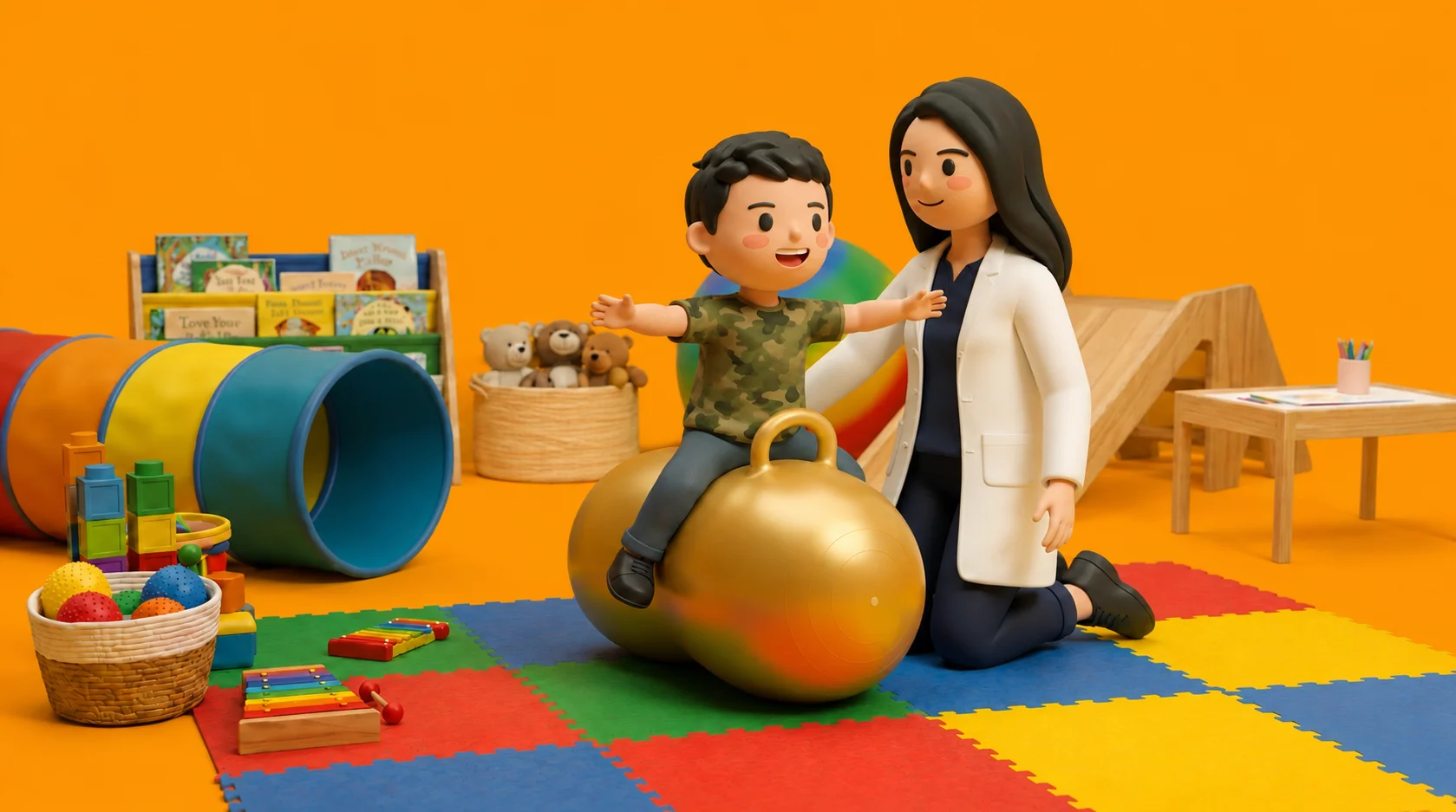 3D clinical illustration representing Paediatric physiotherapy in India