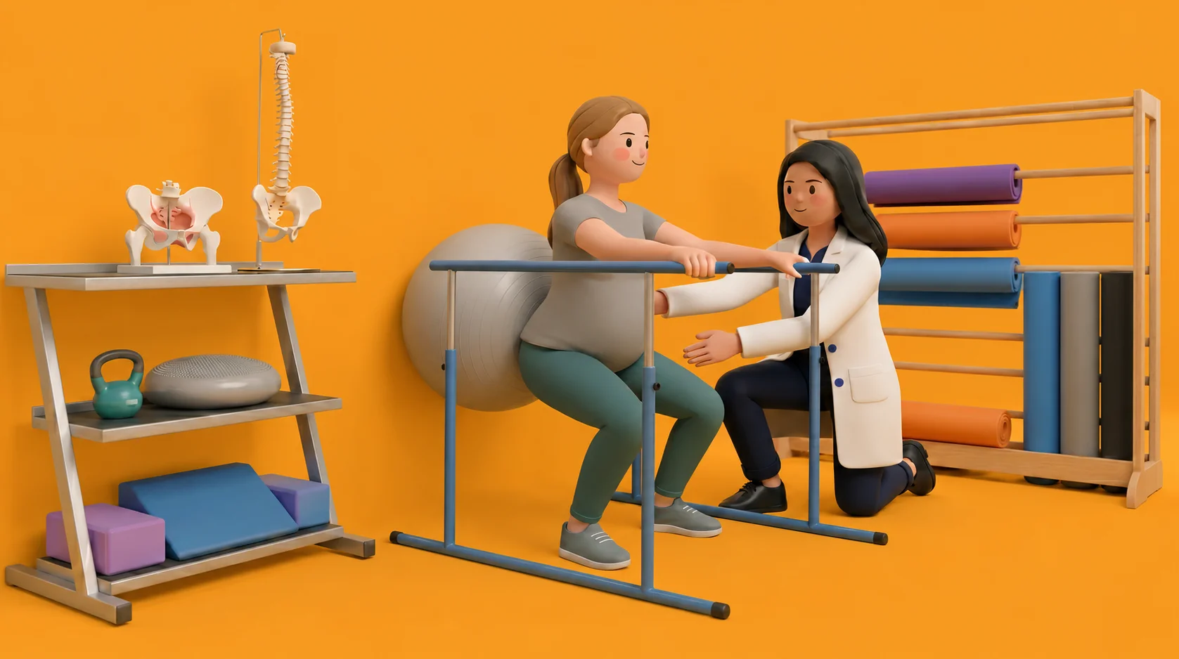 3D clinical illustration representing Women's Health physiotherapy in India