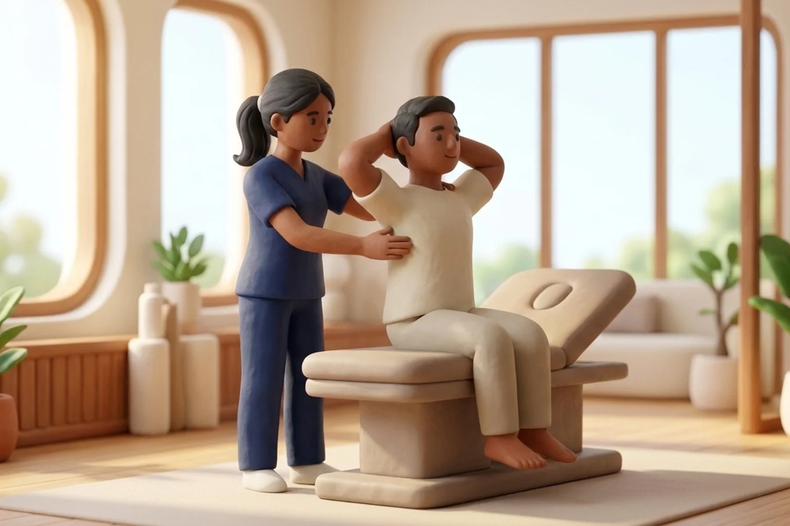 3D clinical illustration showing physiotherapy rehabilitation for Ankylosing Spondylitis in India