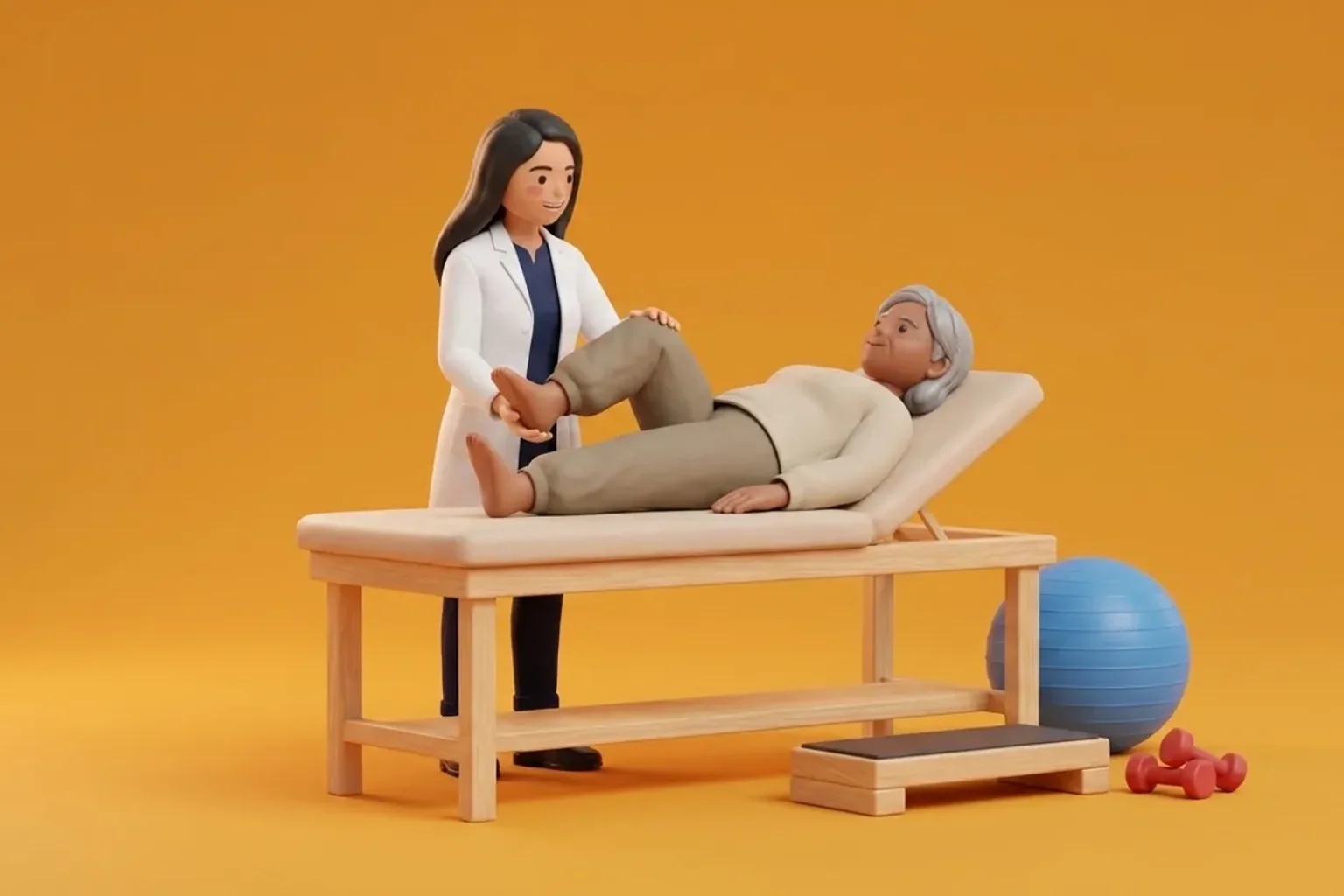 3D clinical illustration showing physiotherapy rehabilitation for Avascular Necrosis of the Hip in India