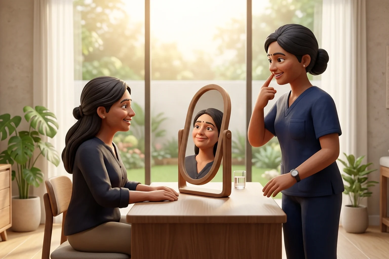 3D clinical illustration showing physiotherapy rehabilitation for Bell's Palsy in India