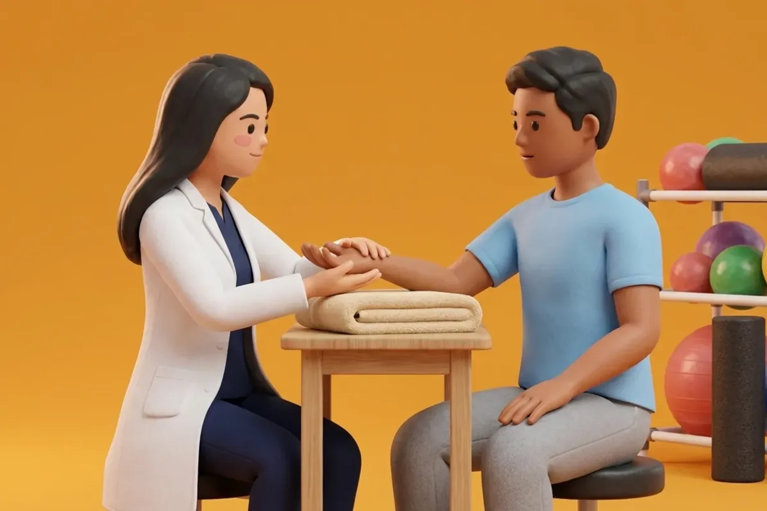 3D clinical illustration showing physiotherapy rehabilitation for Complex Regional Pain Syndrome (CRPS) in India