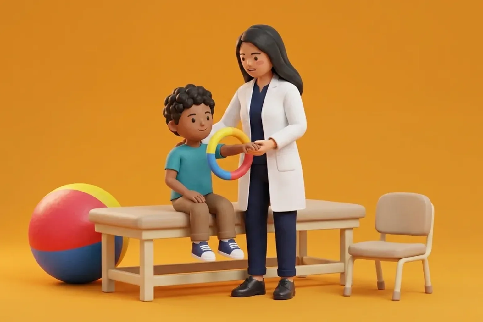 3D clinical illustration showing physiotherapy rehabilitation for Erb's Palsy in India