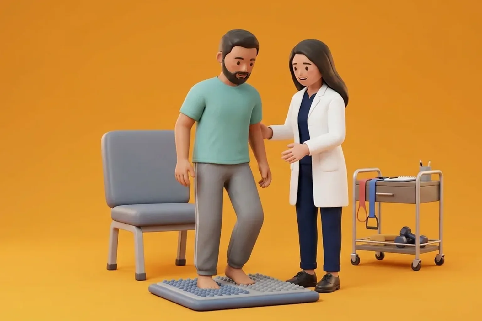 3D clinical illustration showing physiotherapy rehabilitation for Hallux Valgus (Bunion) in India