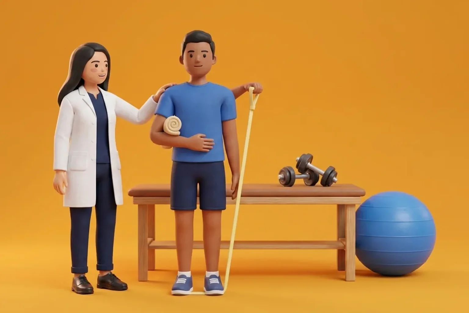 3D clinical illustration showing physiotherapy rehabilitation for Iliotibial Band Syndrome in India