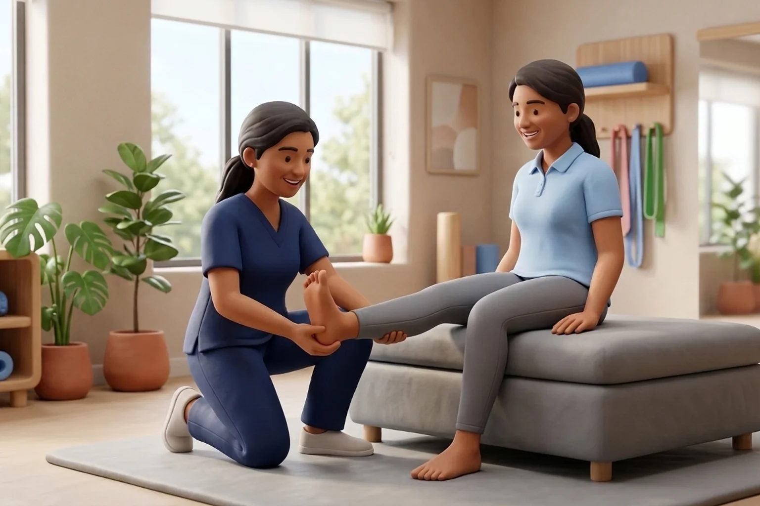 3D clinical illustration of physiotherapy care for Plantar Fasciitis in India