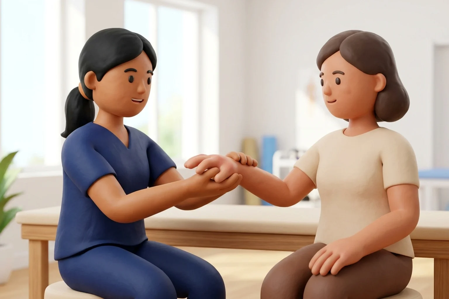 3D clinical illustration showing physiotherapy rehabilitation for Rheumatoid Arthritis in India