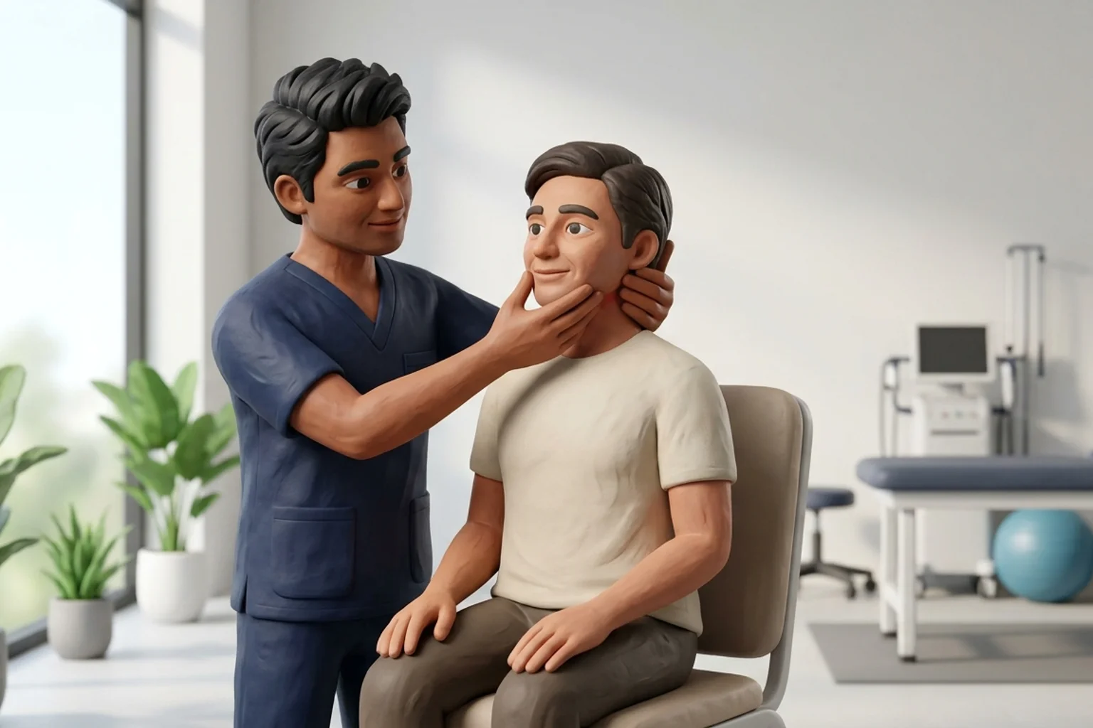 3D clinical illustration showing physiotherapy rehabilitation for TMJ Disorder in India