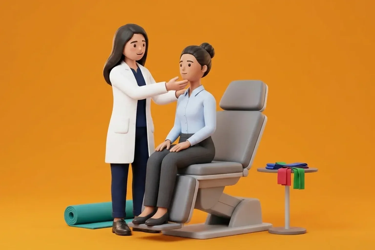 3D clinical illustration showing physiotherapy rehabilitation for Whiplash in India